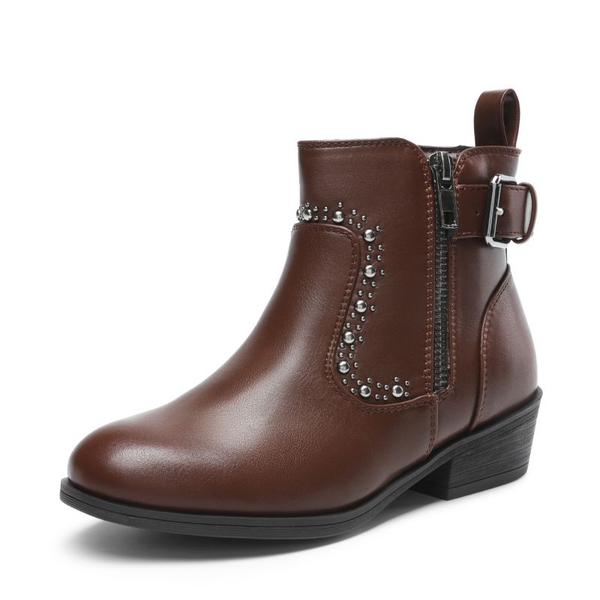 Girls Cushioned Non-Slip Zipper Ankle Boots - BROWN -  0